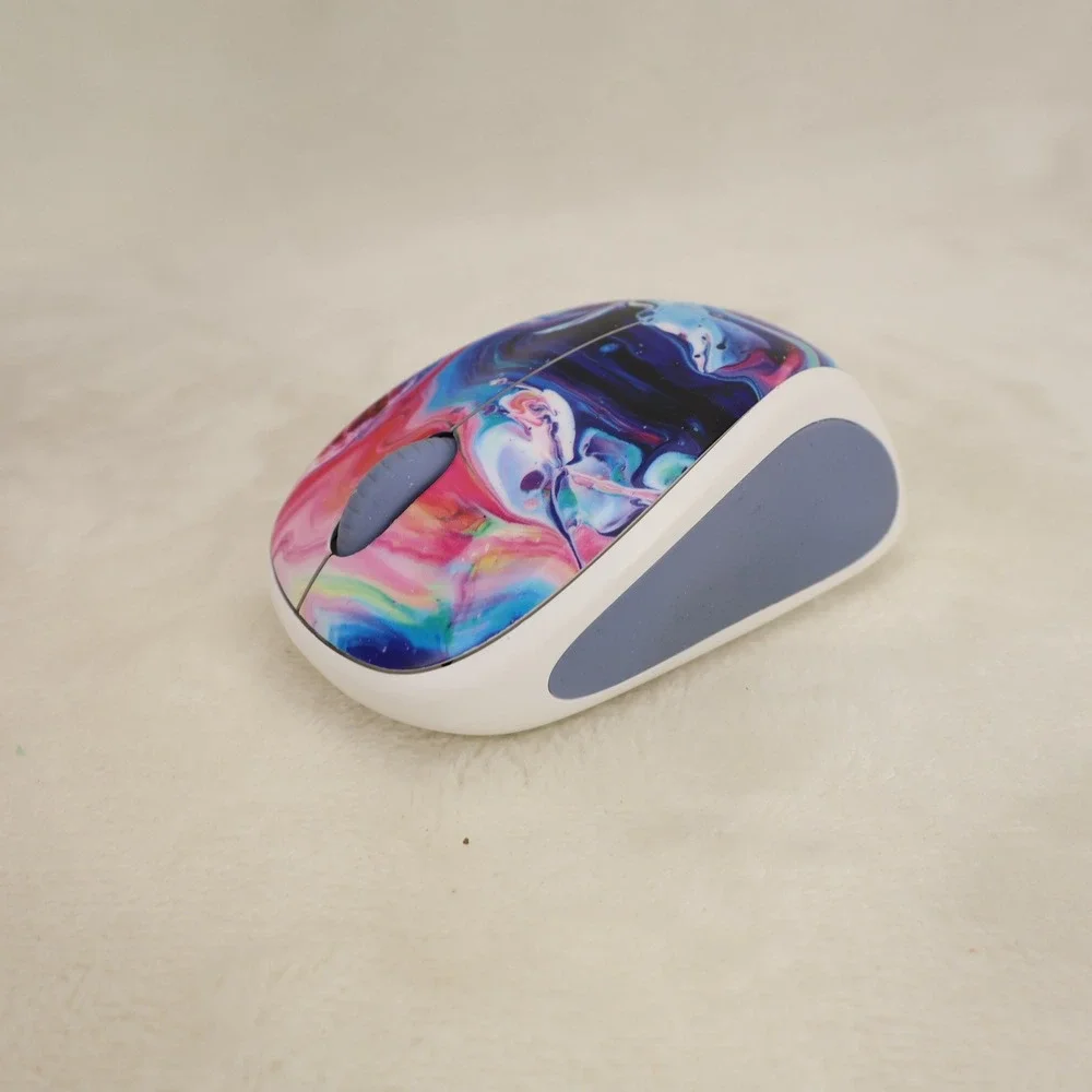Logitech M317c Wireless Optical Mouse Blue Pink Marble Abstract Print 810-007429